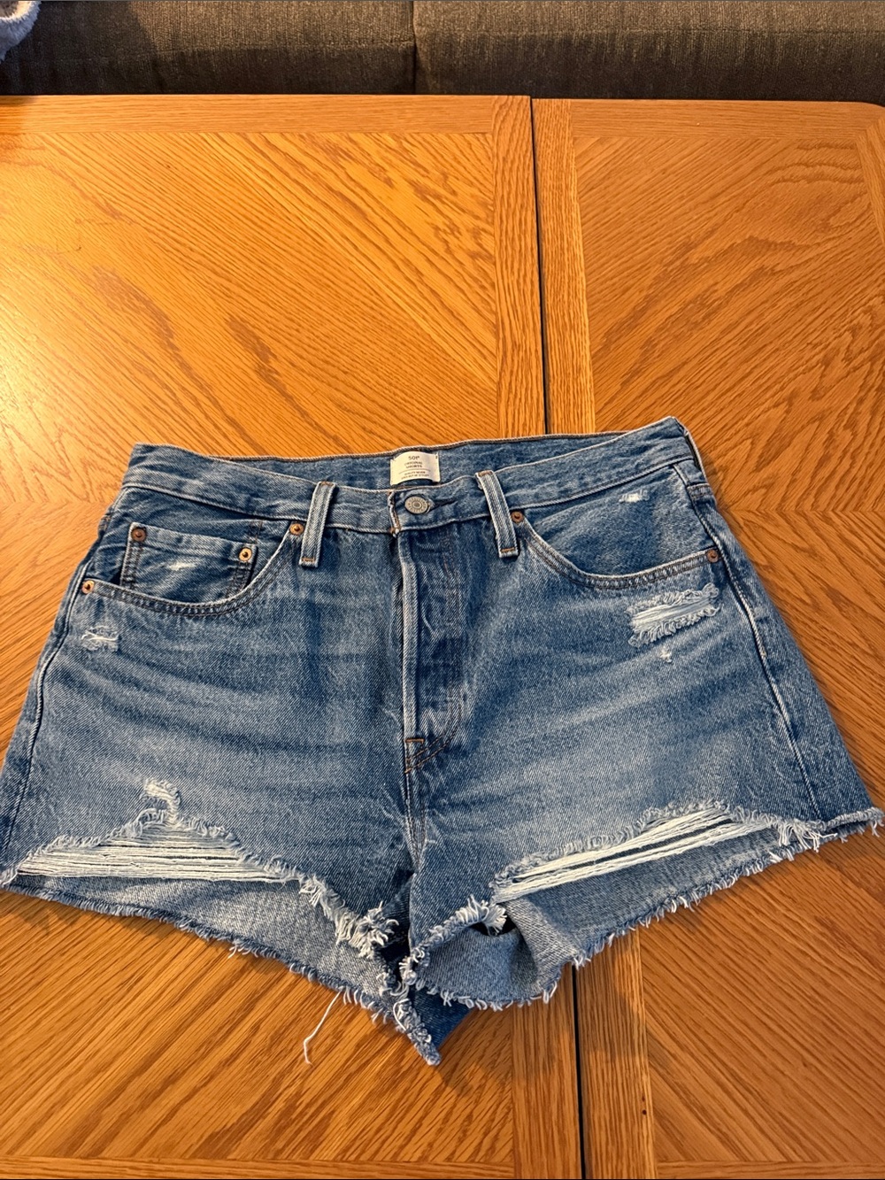 Levi's Distressed Light Blue High-Waist Jean Shorts